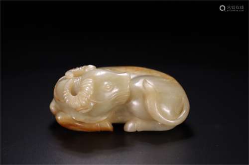 A Chinese Carved Jade Cow Decoration