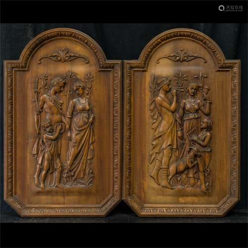 A Pair of Italian Carved Wood Hanging Screens