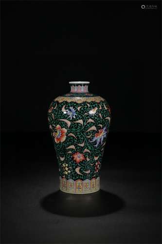 A Chinese Black Ground Famille-Rose Porcelain Vase