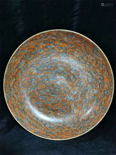 A Chinese Wood-Pattern Glazed Porcelain Plate