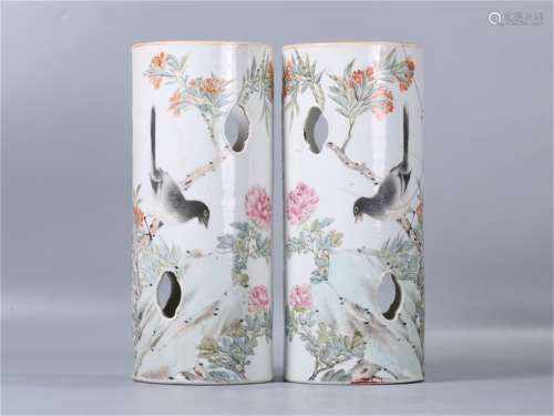 A Pair of Chinese Famille-Rose Porcelain Hat Pots