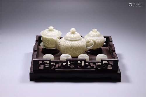 A Set of Chinese Carved Jade Tea Sets