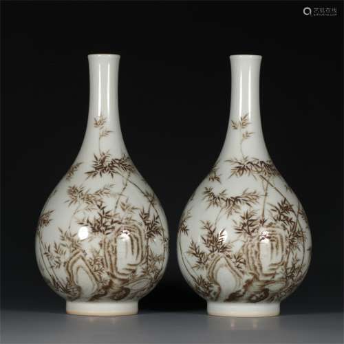 A Pair of Chinese Black Glazed Porcelain Vases