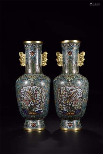 A Pair of Chinese Cloisonne Vases