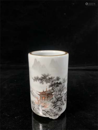 A Chinese Black Glazed Porcelain Brush Pot