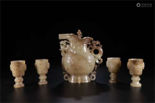 A Set of Chinese Carved Jade Wine Set