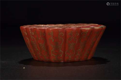 A Chinese Iron-Red Glazed Porcelain Brush Washer