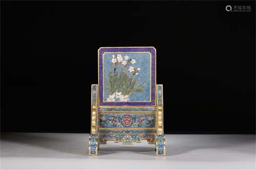 A Chinese Cloisonne Table Screen