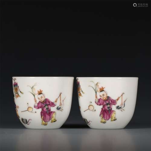 A Pair of Chinese Famille-Rose Porcelain Cups