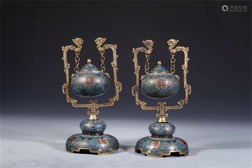 A Pair of Chinese Cloisonne Incense Burners