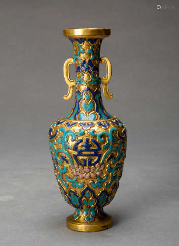 A Chinese Gilded Bronze Vase with Double Ears