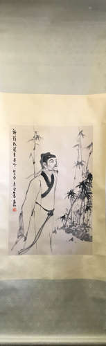 A Chinese Figure Vertical Scroll, Jiang Zhaohe Mark