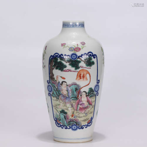 A Chinese Famille Rose Porcelain Plum Vase