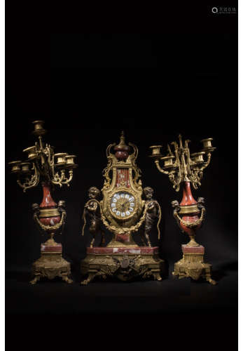A Chinese Three-piece Antique Desk Clock