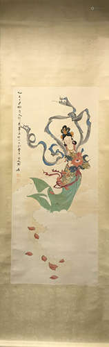 A Chinese Figure Vertical Scroll, Zhang Daqian Mark