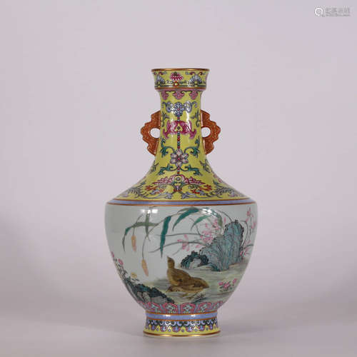 A Chinese Famille Rose Porcelain Double-eared Vase