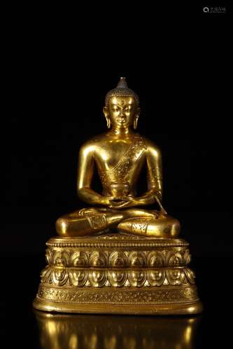 A Chinese Bronze Gilding Sakyamuni Sitting Statue 