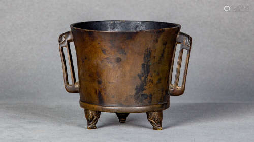 A Chinese Double Ears Bronze Censer