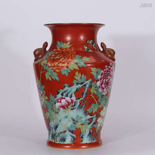 A Chinese Famille Rose Floral Porcelain Vase