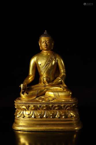 A Chinese Bronze Gilding Bhaisajyaguru Sitting Statue 