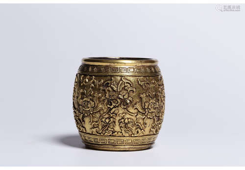 A Chinese Chisel Carved Gilded Bronze Censer