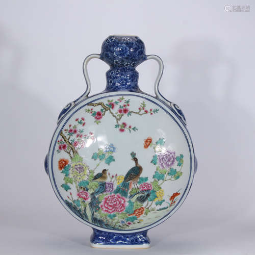 A Chinese Famille Rose Porcelain Double-eared Vase