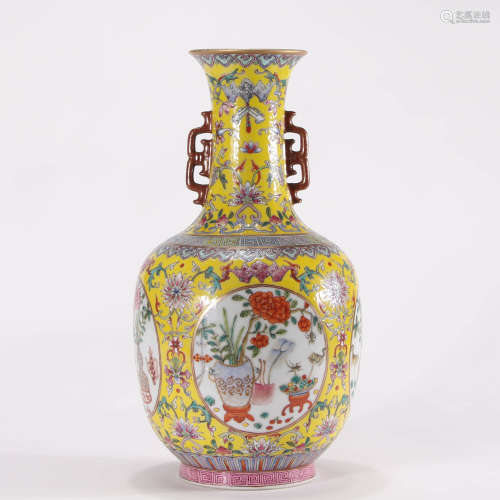 A Chinese Yellow Ground Floral Porcelain Vase
