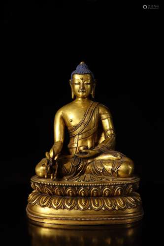 A Chinese Bronze Gilding Bhaisajyaguru Sitting Statue 