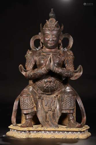 A Chinese Copper Padding Lacquer Gold Statue of Skanda