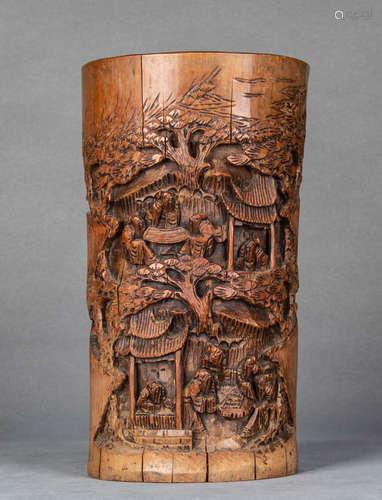 A Chinese Carved Bamboo Brush Pot