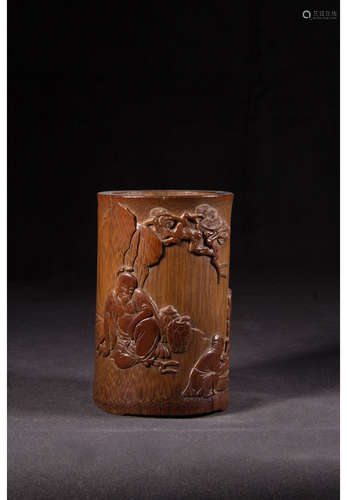 A Chinese Carved Bamboo Root Brush Pot