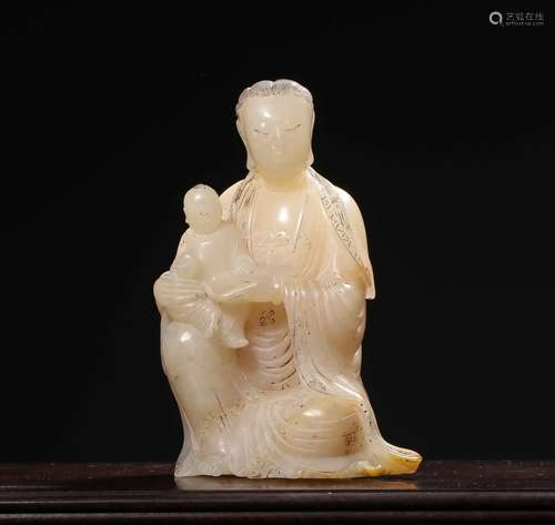 A Chinese Hetian Jade Statue of Songzi Guan Yin