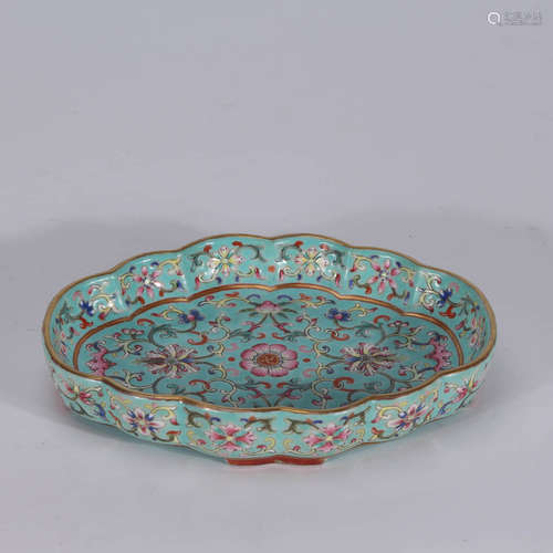 A Chinese Turquoise Ground Floral Porcelain Plate