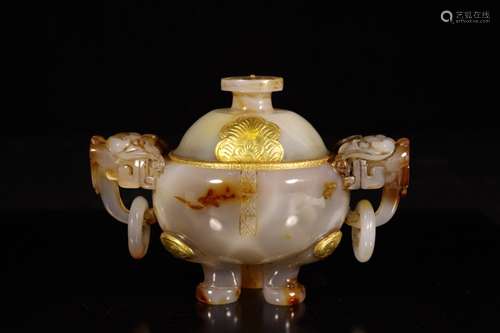 A Chinese Agate Gilding Incense Burner