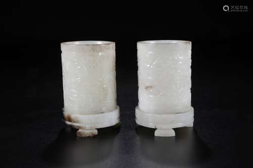 A Pair of Chinese Jade Brush Pots