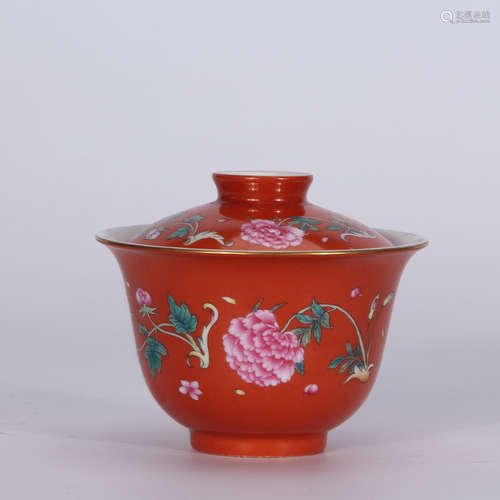 A Chinese Red Ground Porcelain Covered Bowl