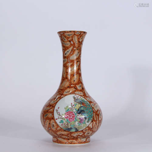 A Chinese Famille Rose Floral Porcelain Flask