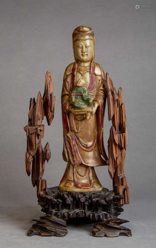 A Chinese Shoushan Stone Statue of Songzi Guan Yin