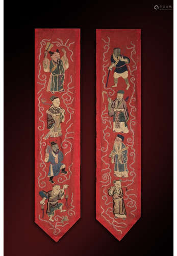 A Pair of Chinese Embroidery Hanging Screens