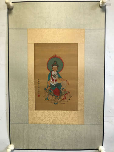 A Chinese Figure Silk Scroll, Puru Mark