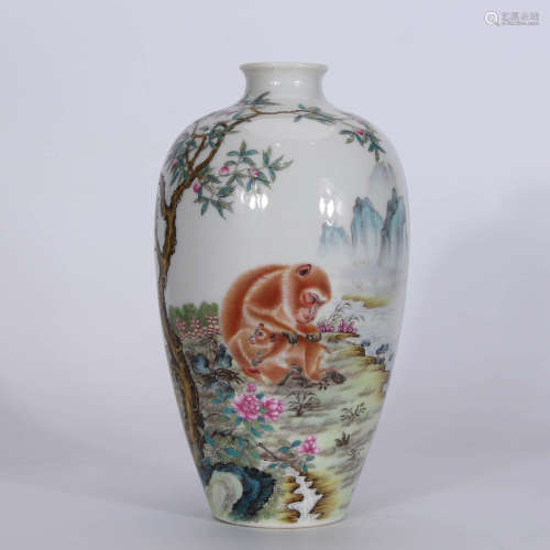 A Chinese Famille Rose Porcelain Plum Vase