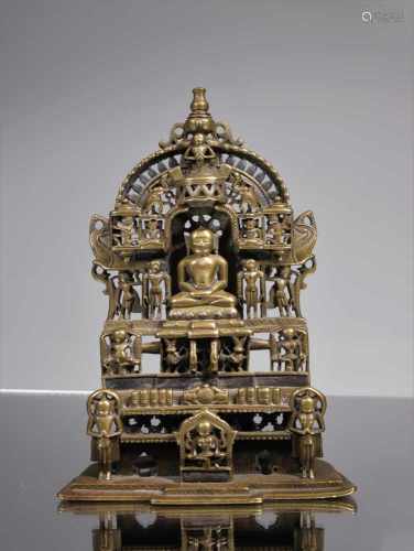 JAIN HINDU SHRINE WITH INSCRIPTIONBronze with inlaysIndia , dated 1619Dimensions: Height 17