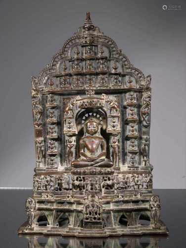 JAIN ALTAR WITH INSCRIPTIONBronze with inlaysIndia , around 16th century, dated on the