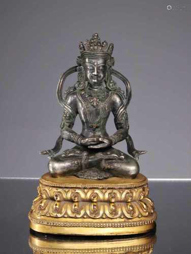 AMITABHASilver and Bronze fire giltTibet 18th centuryDimensions: Height 18 cm ; Wide 12 cm ; Depth 8