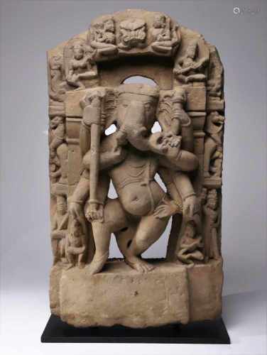 GANESHASandstoneIndia 12th centuryDimensions: Height 85 cm Wide 45 cmWeight: Approximately 65 KgA