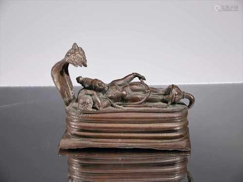 RECLINING VISHNU IN COSMIC SLEEPBronzeIndia 16th centuryDimensions: Height 10 cm ; Wide 13 cm ;