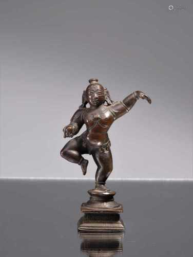 DANCING KRISHNABronzeIndia 16th centuryDimensions: Height 8 cmWeight: 106 gramsThe infant Krishna