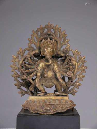 TANTRIC GANESHABronzeNepal 18th centuryDimensions: Height 20 cm without baseWeight 1788 grams with