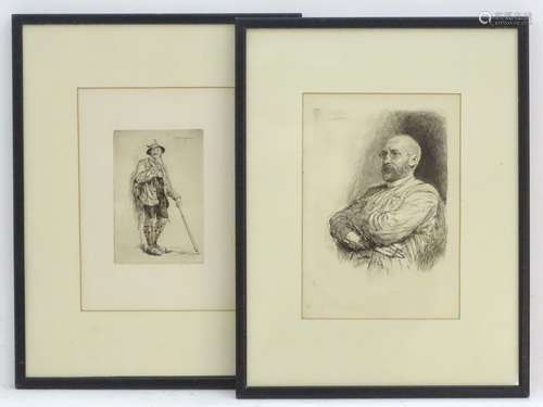 Sir Hubert von Herkomer, RA (1849-1914), Drypoint etchings, x2, A Bavarian Peasant,