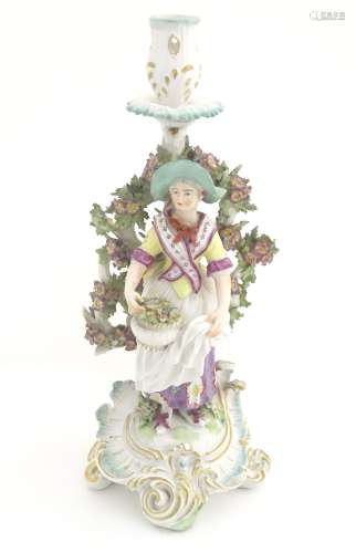 A 19thC candlestick bocage figure,